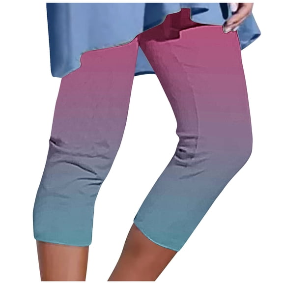 Admvng Capri for Women Gradient Leggings Casual Plus Size Yoga Gym Cropped Pants