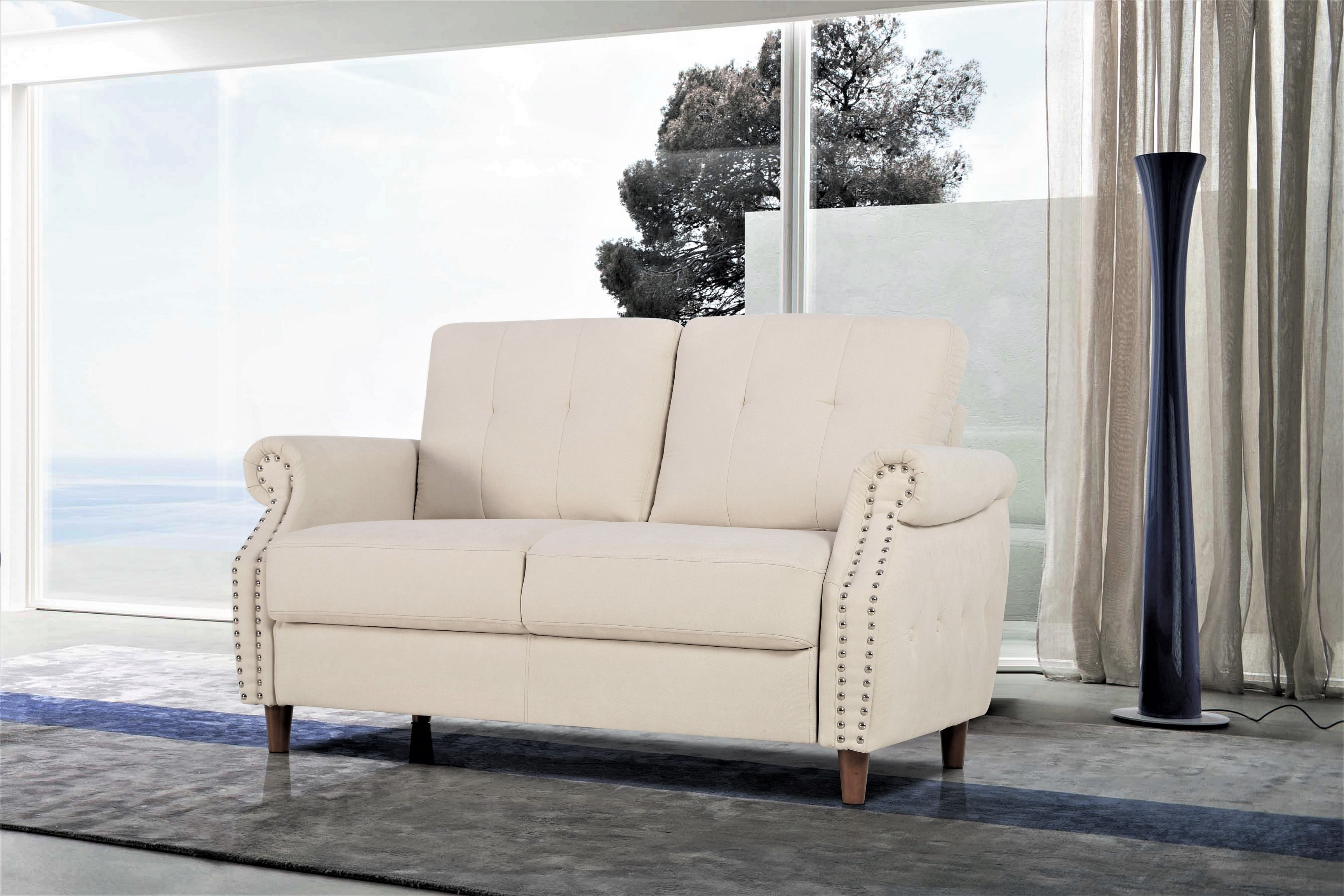 US Pride Furniture Matsuko 57.48'' Rolled Arm Polyester Loveseat , Beige