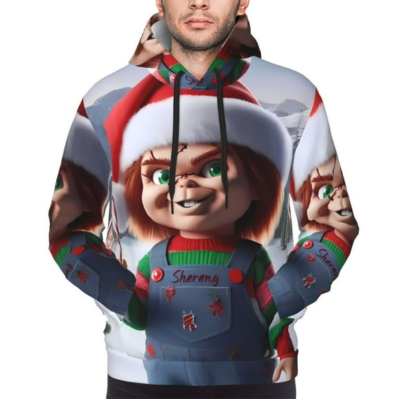 Saiise Chucky Bj Men's Graphic Print Long Sleeve Drawstring Hoodie Pullover Sweatshirt-Small