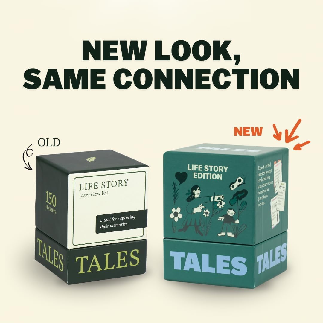 TALES 150 Life Story Interview Kit, Conversation Cards, for Grandparents, Parents, Families, Adults, Game Night, Road Trips