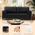 thumbnail image 5 of Leumius 74.5"W 3-Seater Sofa Loveseat Sofa Faux Leather Breathable Upholstered Sofa Couch with Solid Wood Legs for Living Room, Apartment & Office,Black, 5 of 8