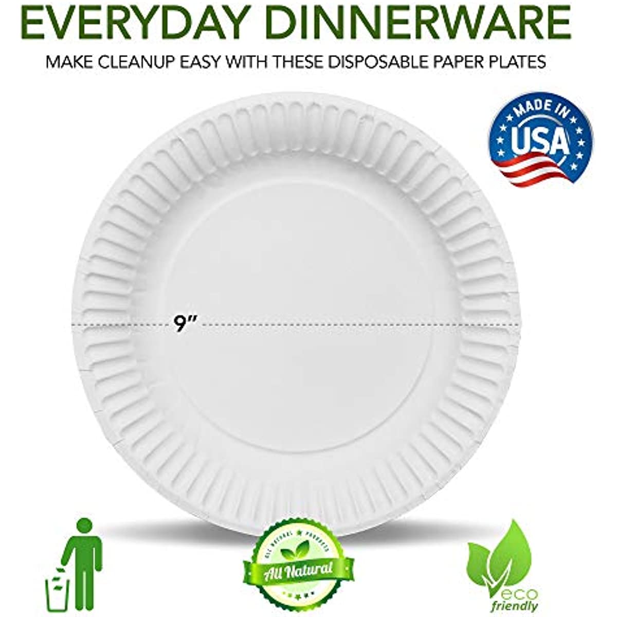 9-Inch Paper Plates Uncoated, Disposable Plates 9" Paper Plate Bulk, White