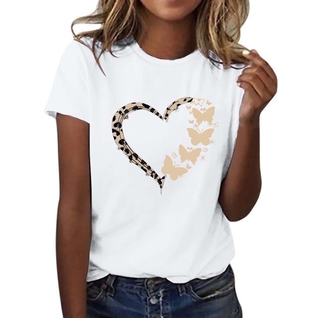 Flash Deal! T-Shirt à Manches Courtes Col Rond Imprimé Papillon Mode Décontractée pour Femmes en Solde Blanc S