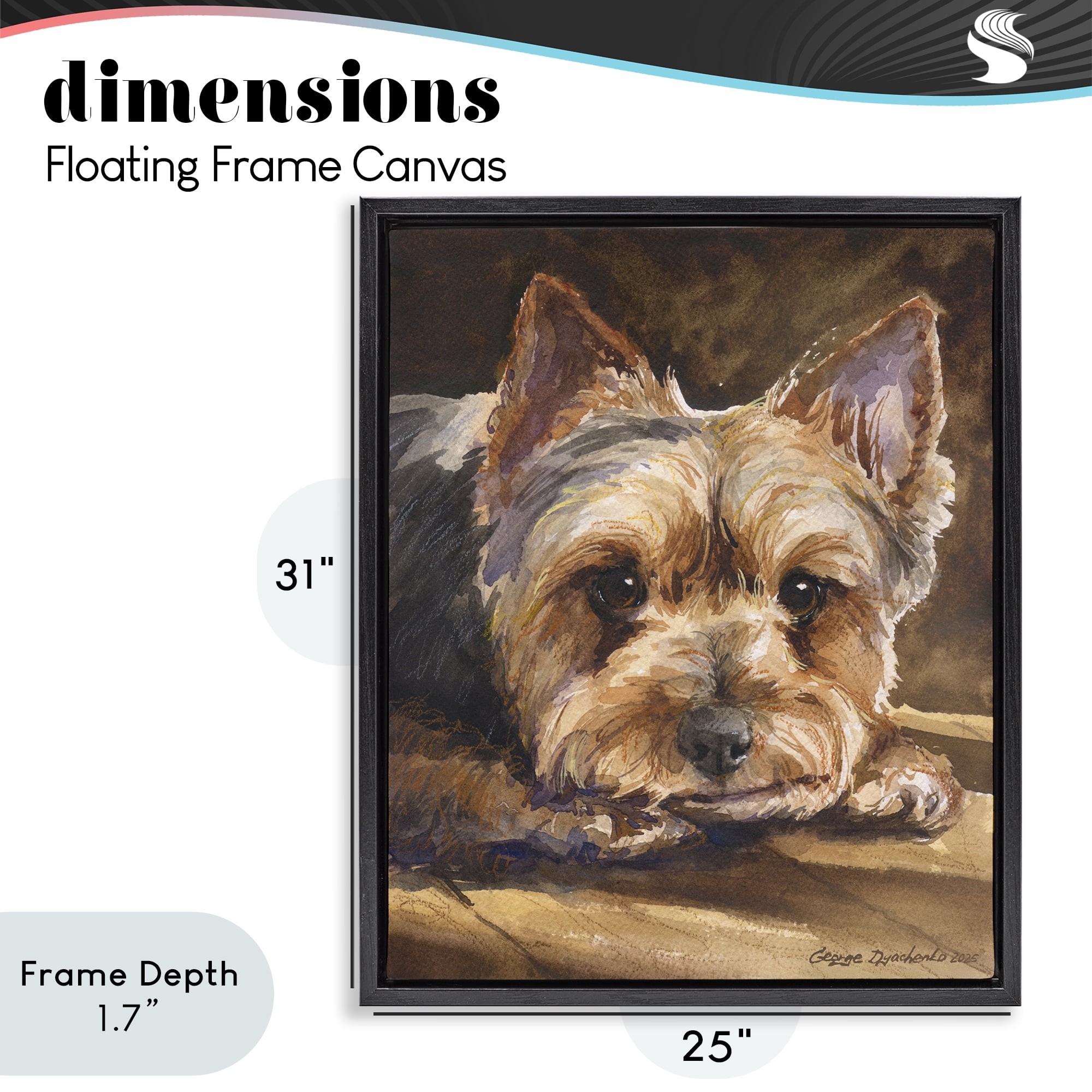 Stupell Industries Yorkshire Terrier Portrait Black Framed Floater Canvas Wall Art, design by George Dyachenko