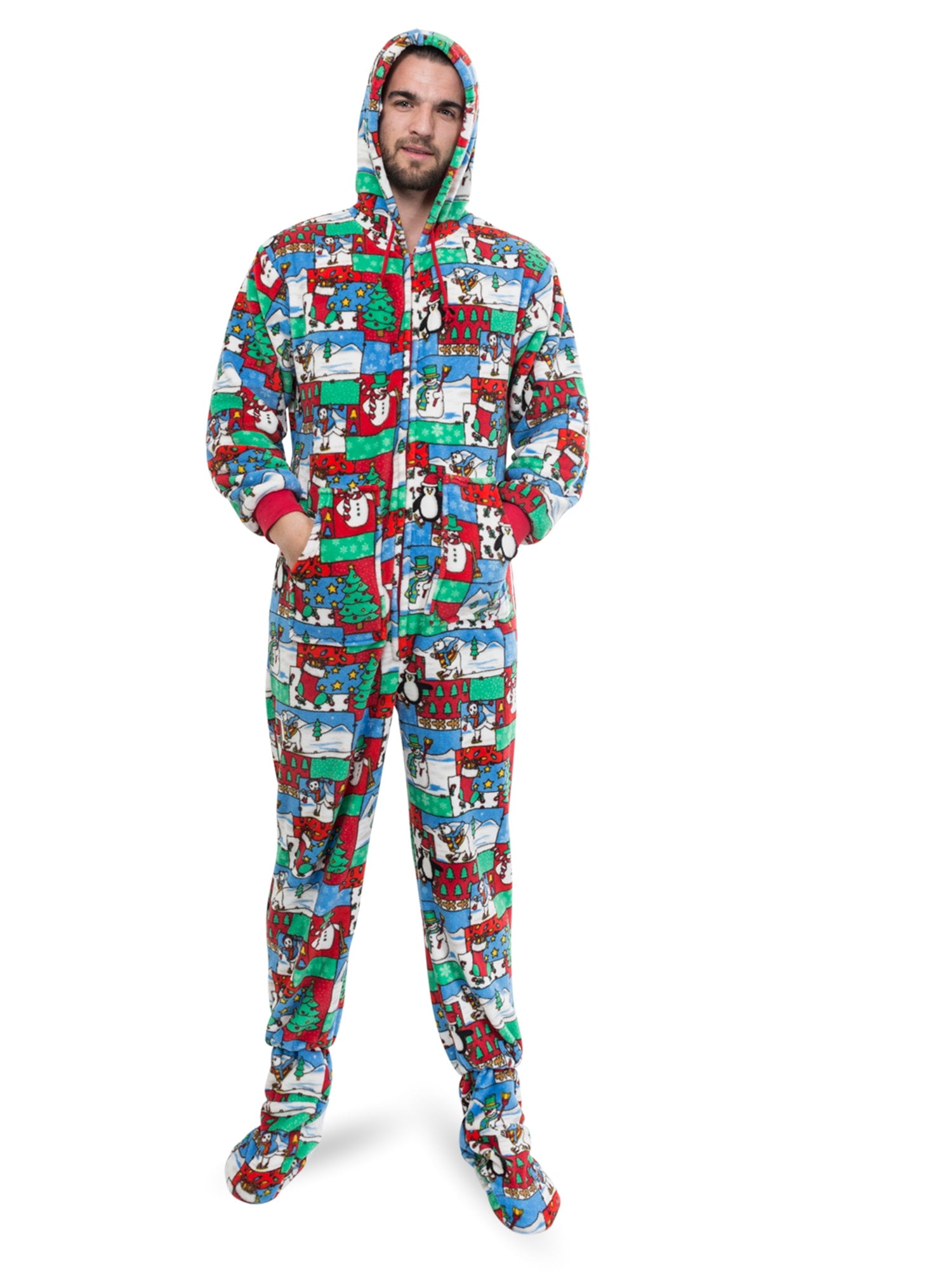 Ugly Christmas Sweater One Piece Sleeper Footed Pajamas with Rear Flap ...