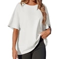 thumbnail image 6 of Short Sleeve Women Solid Casual Loose Side Split Shirt Tops, 6 of 6