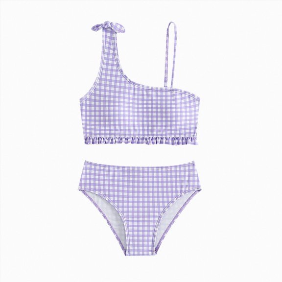 Ymyiu Little Girl Swimsuit Girls Swimsuit Tankini Contrast Trim Swimwear 2 Piece Bathing Suit Padded Swimsuits for Teens Size 9-10 Years (Purple,9-10 Years)
