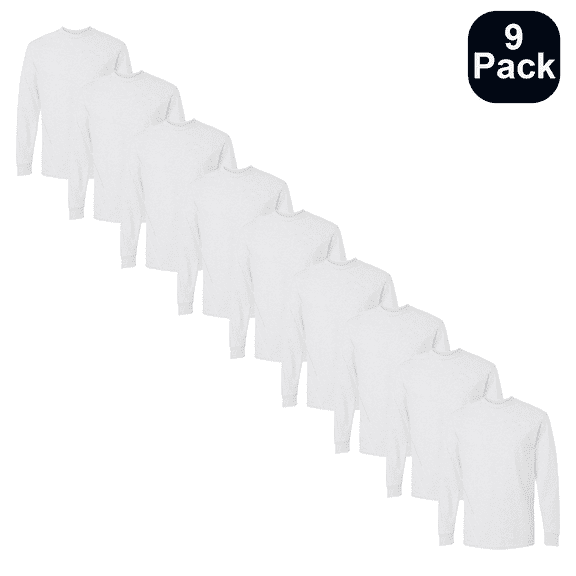 Gildan Men's DryBlend Long Sleeve T-Shirt, Cotton and Poly Blend Crew Neck Ash Bulk Tee 9 Pack, S