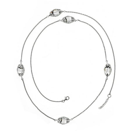 5th & Main Rhodium-Plated Sterling Silver 5-Stationed Clear Swarovski with White Pave Crystal Necklace