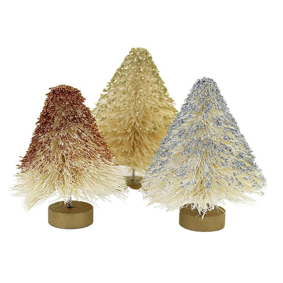 Bethany Lowe 5.00In Mini Metallic Trees, Sisal, Glittered St/3 Lc1542