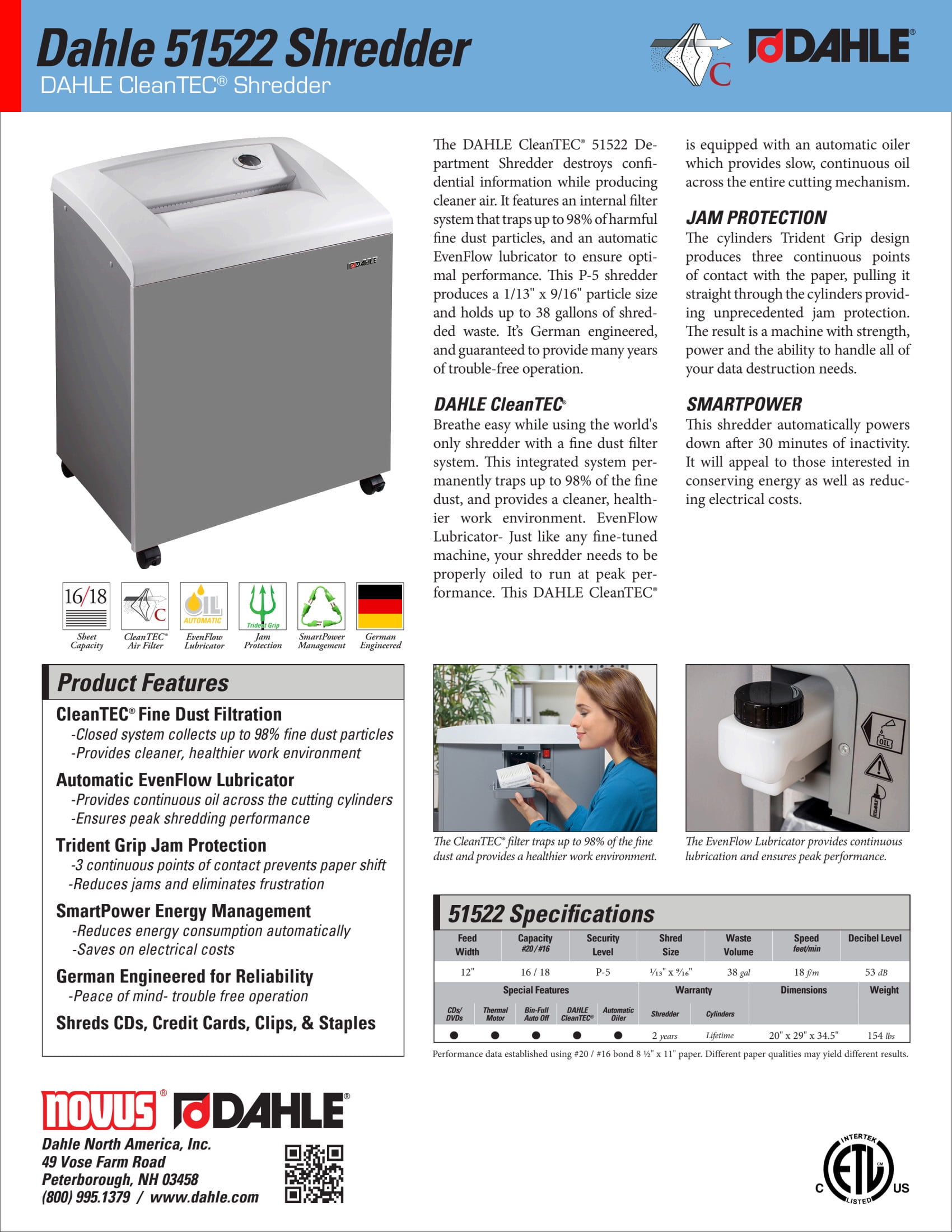 DAHLE CleanTEC 51522 Paper Shredder w/Air Filter, German Engineered, 16 Sheet Max, Level P-5 | O-4