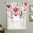 thumbnail image 2 of Valentine's Day Tie Up Curtains 45 Inches Long, Kitchen Window Curtains Over Sink, Pink Red Love Heart Green Botanicalvintage Small Window Curtains Shade Balloon Curtains Valances for Bedroom 34"x45", 2 of 8