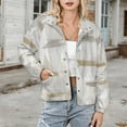 thumbnail image 3 of Jackets for Women Winter Coat Jackets Flannel Stand Collar Jacket(Abstract Grey Beige Leaf Lines,Size:S-4XL), 3 of 7