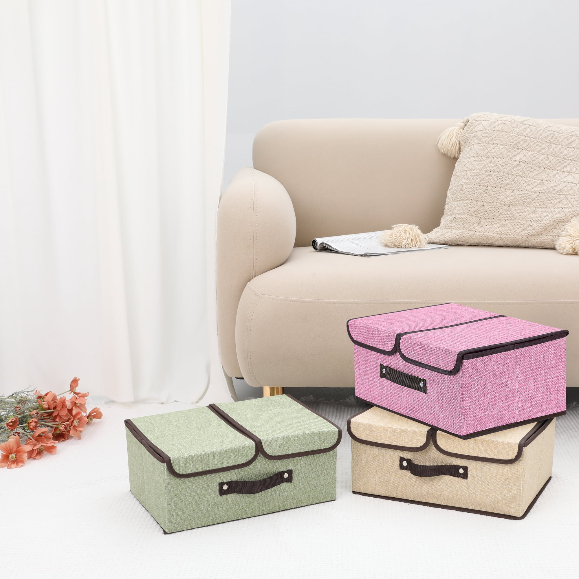 Unique Bargains Collapsible Storage Bin Basket with Handle for Shelves Organization Pink