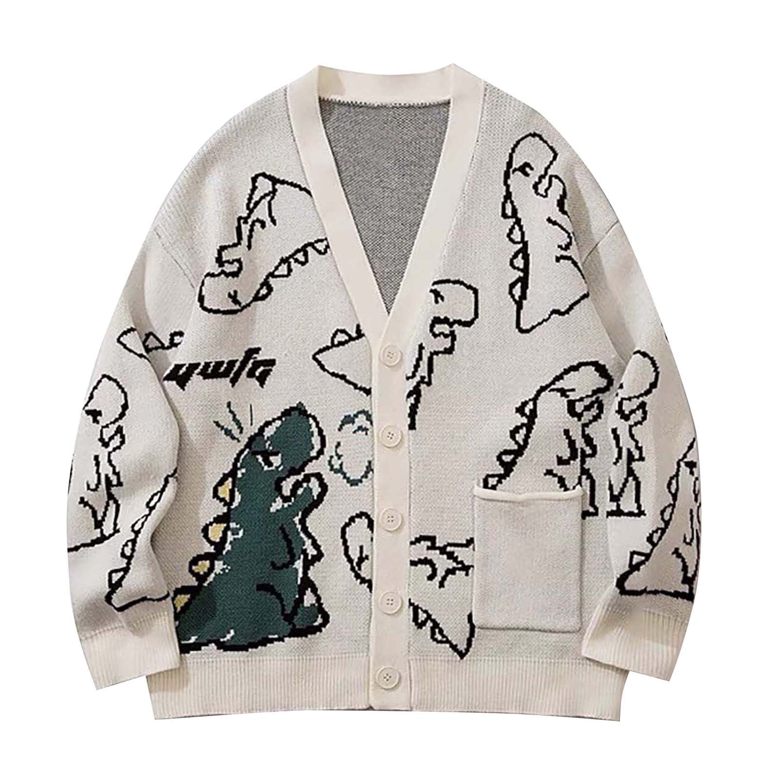 MKLEKYY Big Sis Sweater Women s Dinosaur Print Knit Cardigan Sweater Oversized Streetwear