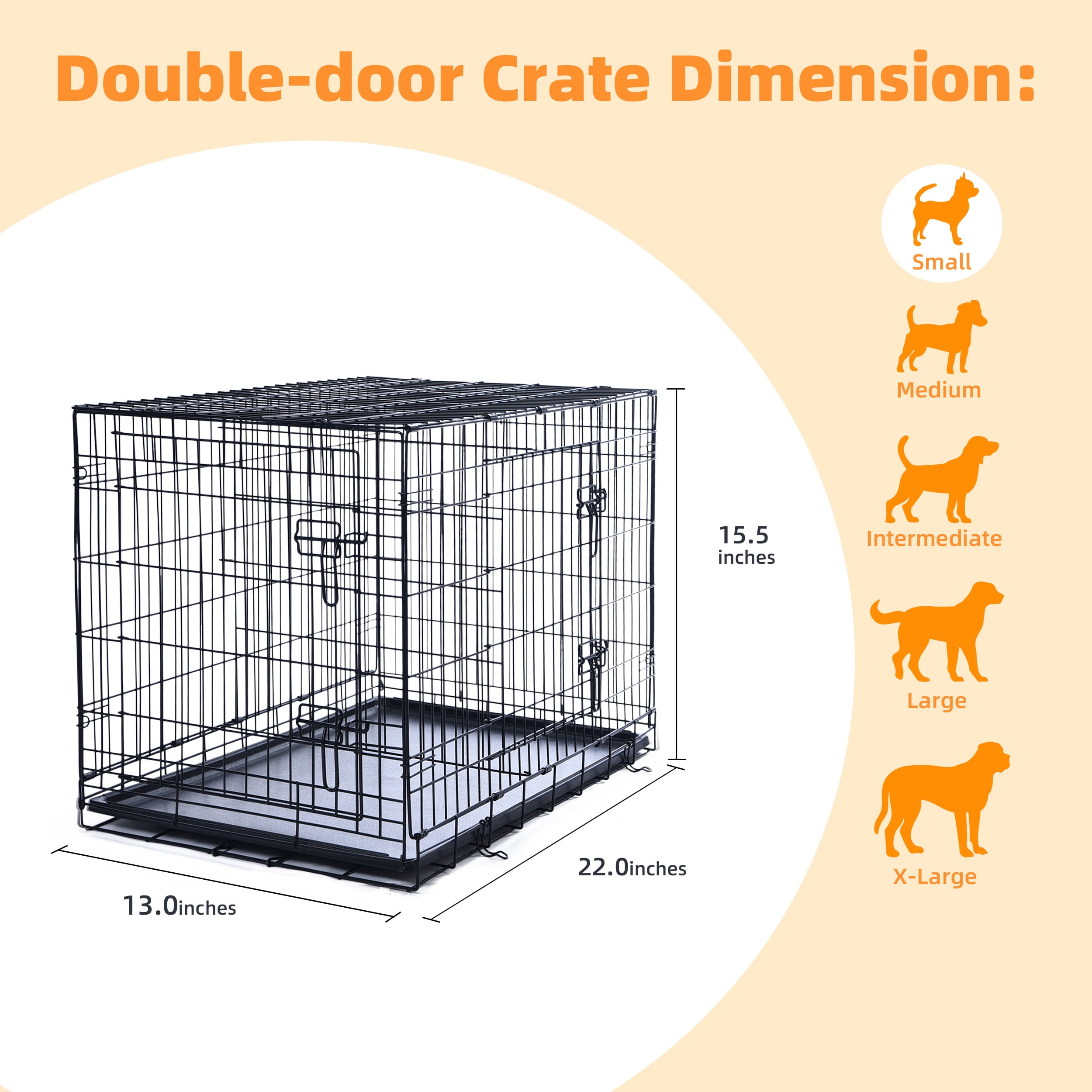Max & Marlow Double-Door Dog Crate, Foldable Metal Wire Kennel, Portable, Tray and Divider Included, 22" x 13" x 15.50"