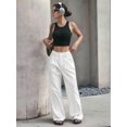 thumbnail image 6 of Womens Baggy Wide Leg Pants Casual Stripe Elastic Waisted Palazzo Harem Pants with Pockets White XL, 6 of 7