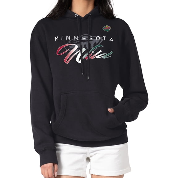 Men's G-III 4Her by Carl Banks Black Minnesota Wild Shadow Logo Fleece Pullover Hoodie
