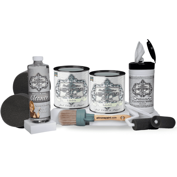 ALL-IN-ONE Paint by Heirloom Traditions, 2 Quart Cabinet Paint Bundle and Tool Kit - London (green gray)