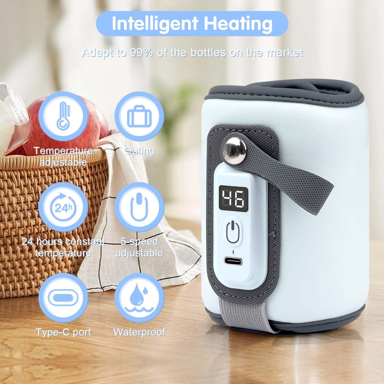 Portable Bottle Warmer, Baby Milk Warmer for All Bottles, Rapid Heating Accurate Temperature Control with LED Display, USB Warmer Bottle Suitable for Home and Outing, Orange