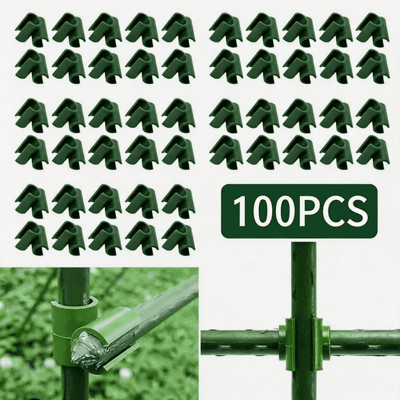 100-Pack Garden Trellis Connector Clips, Universal Gardening Tool Accessory for Plant Support Frames, Support Stake Clamps for Climbing Plants and Vines