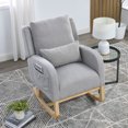 thumbnail image 3 of Mid-Century Modern Rocking Chair with High Back, Upholstered Armchair with 2 Side Pocket and Lumbar Pillow, Wood Frame Accent Chair for Living Room, Bedroom, Office, Grey, 3 of 9