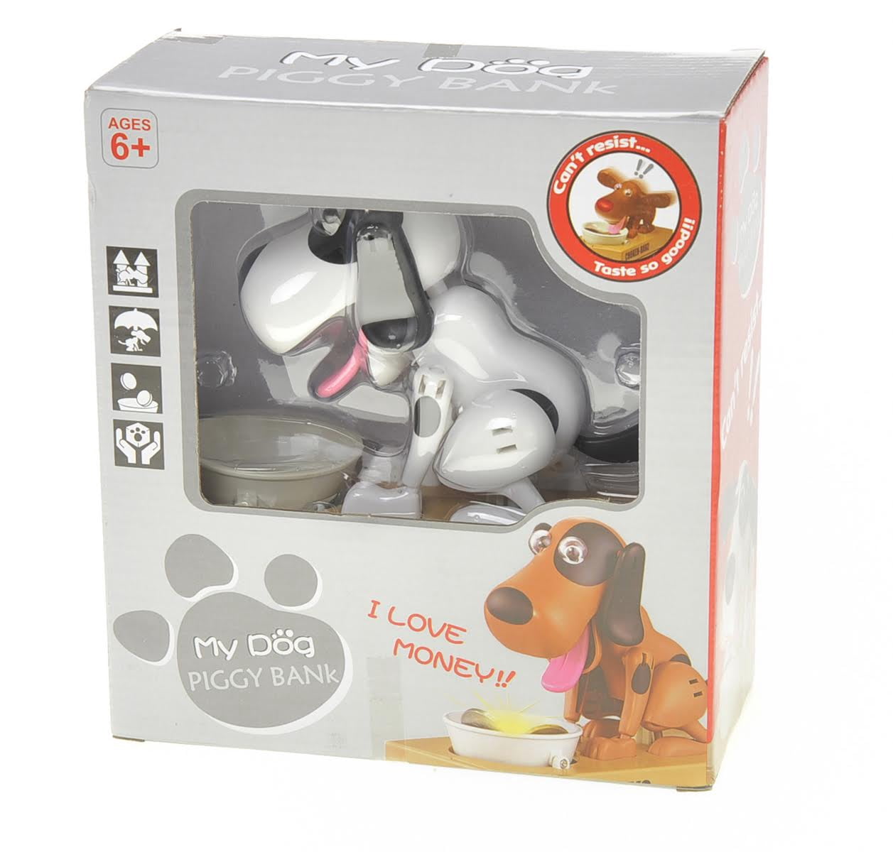 PlayWorld My Dog Piggy Bank - Coin Munching Toy Money Box (White With Black Spot)