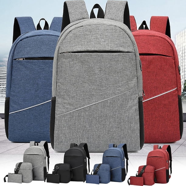 Juego de mochila de estilo coreano de 3 piezas con compartimento para portátil, Mochila escolar de 46x29x14cm con bandolera y bolsa pequeña, Mochila de viaje de diseño reforzado para hombres