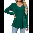 thumbnail image 2 of Blusas de Larga Abullonadas para Mujer, con Cuello en V Plisado, Estilo Túnica de Otoño, Elegantes, Informales, Holgadas, para Verano Verde Oscuro L, 2 of 10