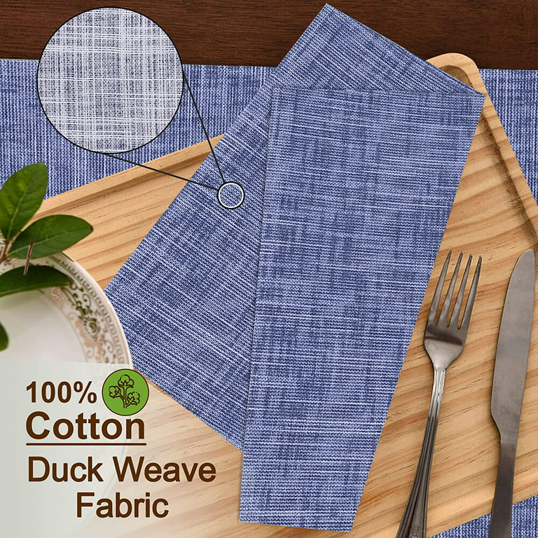 Cloth Napkins Set of 12 Cotton Linen Blend Printed Dinner Napkins Perfect  for Parties Dinners Weddings Cocktail Christmas Napkins Cloth 20x20 Blue