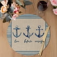 thumbnail image 3 of Blue Nautical Anchor Round 15 Inch Placemats Set of 4, Country Retro Ocean Beach Stripes Beige HeatResistant Non Slip Place Mats for Dining Table, Wipeable Braided Kitchen Table Mats for Housewarming, 3 of 9