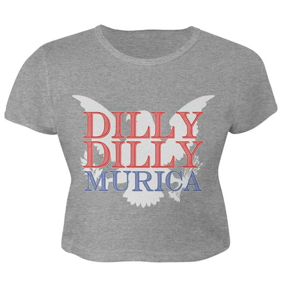 4th of July Dilly Dilly MURICA Juniors Crop Top T-Shirt Heather LG