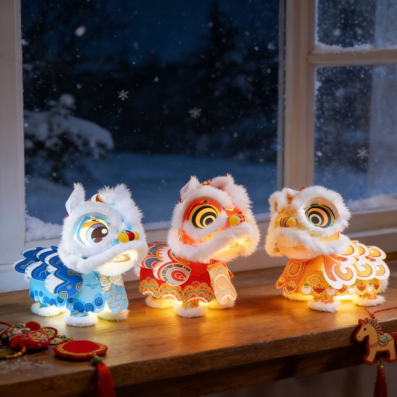 Lion Hanging Paper Lantern Chinese New Year 2026 DIY Hand-held Lion Dance Lantern Spring Festival Home Decoration Lions Dance Gift for Friends,Traditional Chinese New Year Paper Lanterns(Blue)