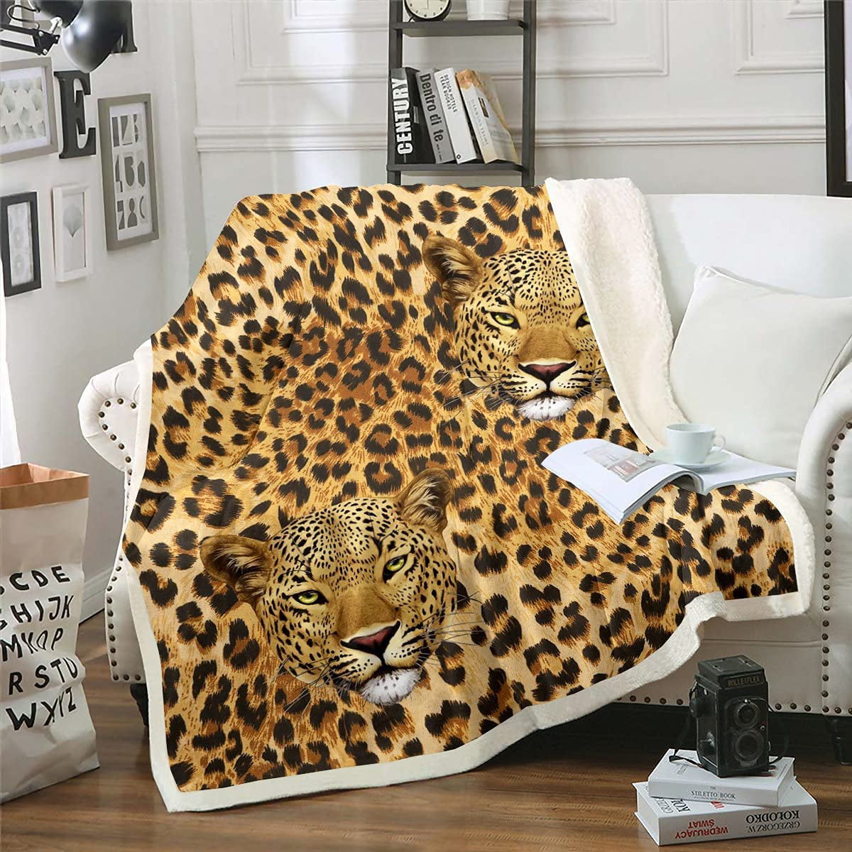 3D Wild Safari Cheetah Animal Sherpa Plush Throw Blanket Fleece Bed Sofa Couch 