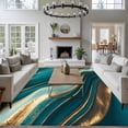 thumbnail image 3 of 5'x7' Area Rugs for Living Room Bedroom, Teal Marble Washable Rug Carpet Runner Indoor Outdoor, Modern Abstract Gold Fluid Art Non Slip Floor Mats Area Rug for Kitchen, Nursery, 3 of 8