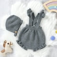 thumbnail image 2 of Generic Knitted Sweater for Children Girls Strap Solid Knitted Ruffles Sweater Baby Jumpsuit Romper with Hat Outfits Clothes Set Cute Knit Oversized Sweater (Grey,0-3 Months), 2 of 9