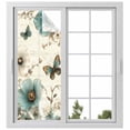 thumbnail image 2 of Vintage Flowers Window Privacy Film, Spring Floral Teal Tulip Butterfly Static Cling UV Sun Blocking Tint Film Heat Control Windows Films for Bedroom Bathroom, Window Stickers 23.6"x59", 2 of 8