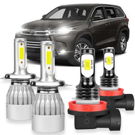 For 2008-2010 Toyota Highlander LED Headlight Kit 6000K White High/Low Beam   Fog Light Bulbs 4pc