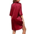 thumbnail image 2 of Spencer Women Satin Nightshirt Button Down Nightgown 3/4 Short Sleeve V-Neck Boyfriend Sleepshirt Side Slit Sleepwear Home Wear (L,Red), 2 of 10