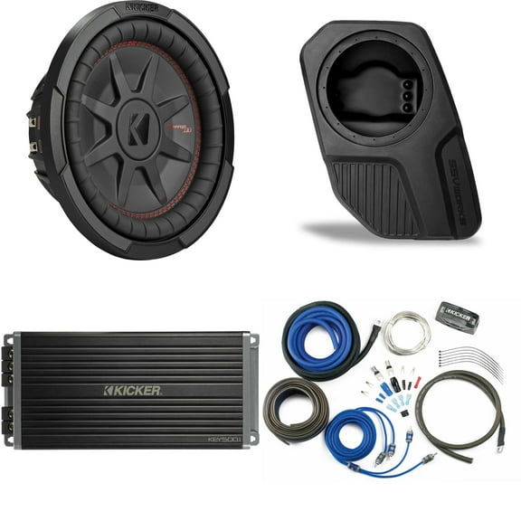 Kicker 48CWRT104 Subwoofer BR-DS10U Add-On & 47KEY5001, CK8 Amp Kit Bundle Compatible With 2021-2025 Ford Bronco 4-Door Rear Door