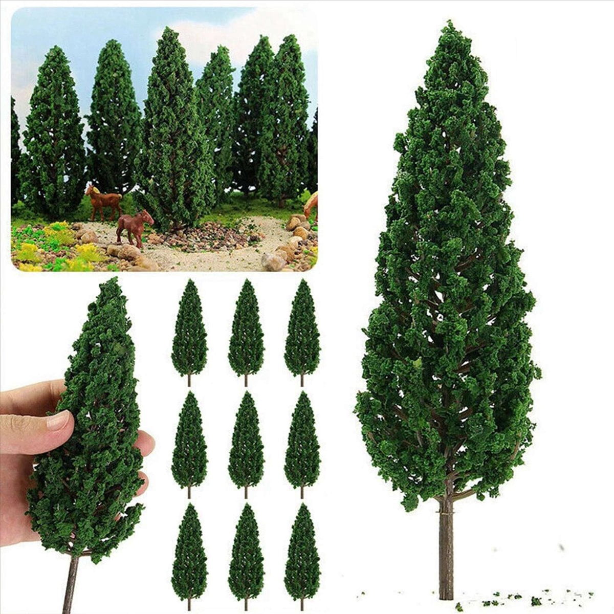 100Pcs Pine Trees 1:25 Model Train Railway Building Green Model Tree for O G Scale 1/25 Railroad Layout Scenery