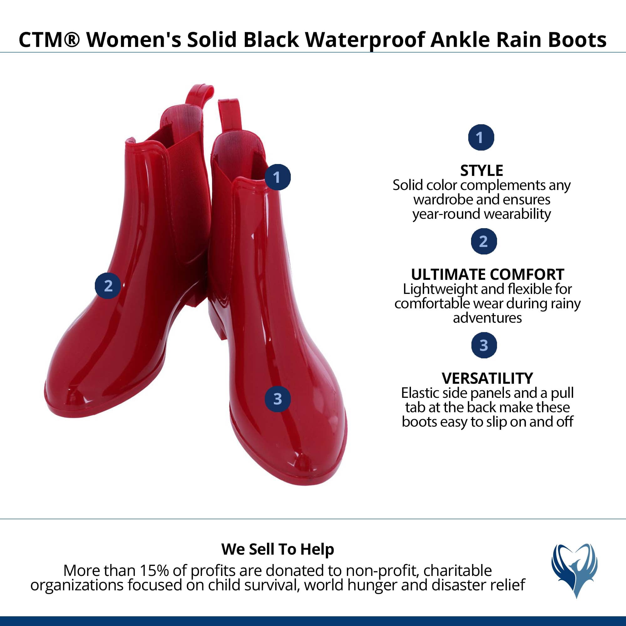 CTM  Solid Color Waterproof Ankle Rain Boots (Women)