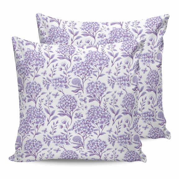 Outdoor Waterproof Throw Pillow Covers Set of 2 Purple Hydrangea Decorative Pillowcases Square Outdoor Pillows Cushion Case 16x16 Inch Spring Floral Leaf Patio Pillows for Couch Sofa Bed Garden