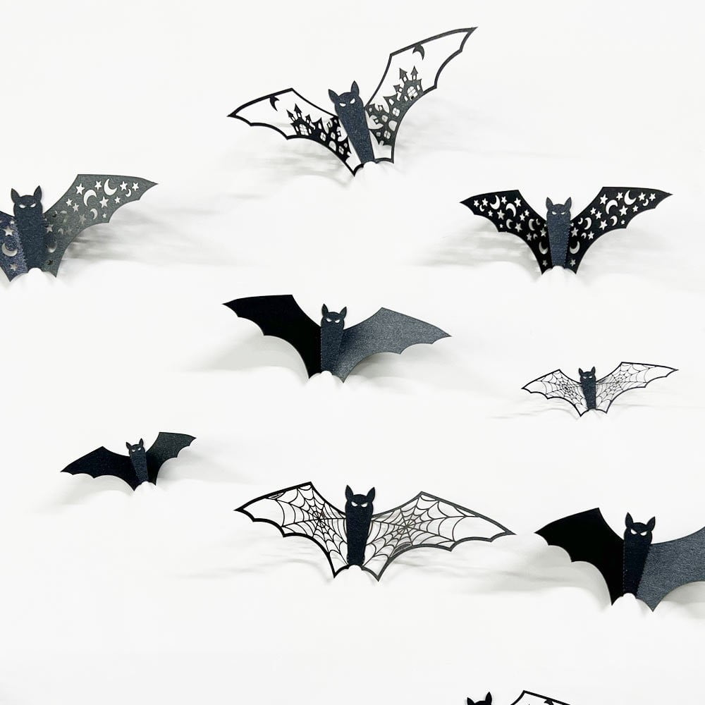 Lot De 96 Autocollants Chauve-souris 3D Halloween - 4 Tailles, PVC Réutilisable - Décoration Mur Et Fenêtre - 6