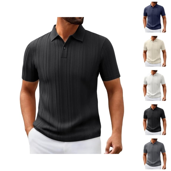 Short Sleeve Polo Shirts for Men Summer Casual Lightweight Textured Knit Plain Work Shirts Golf Shirt