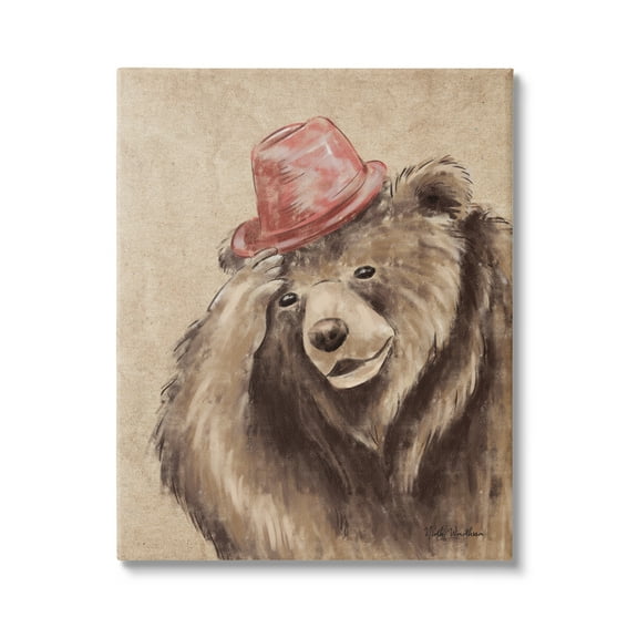 Stupell Industries Brown Bear in Hat Animals & Insects Painting Gallery Wrapped Canvas Print Wall Art, 16 x 20