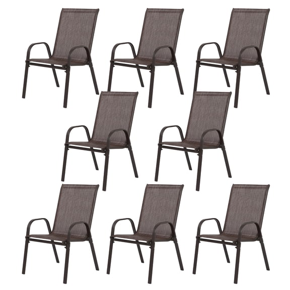 8 Pack Outdoor Patio Chairs, High Back Textilene Camping Chairs with Armrests, Breathable Garden Chairs for Pool, Beach, Yard, Patio, Deck(Brown)