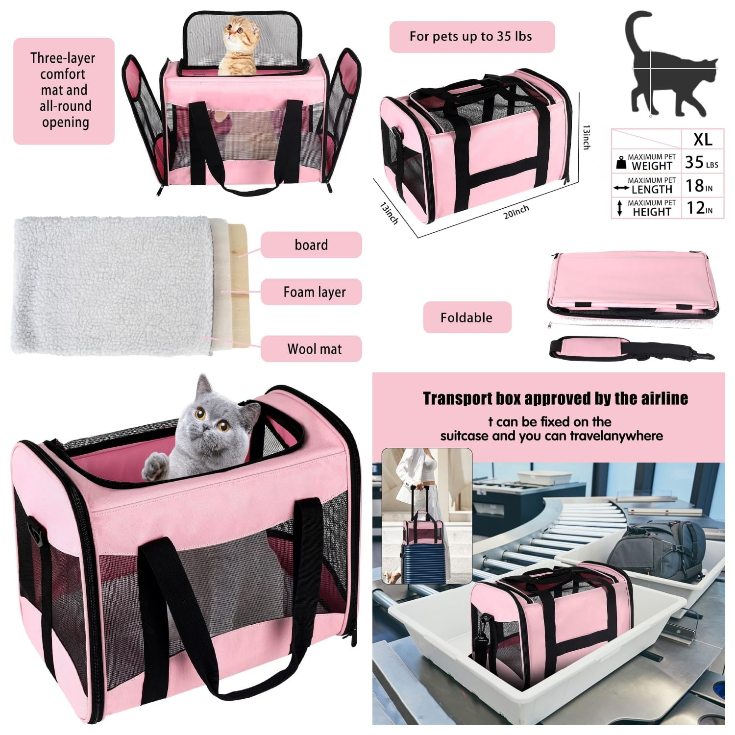 Carrier Large Dog Cat Carriers Puppies up to 30Lbs, Big Dog Carrier Soft Sided, Collapsible Travel Puppy Carrier