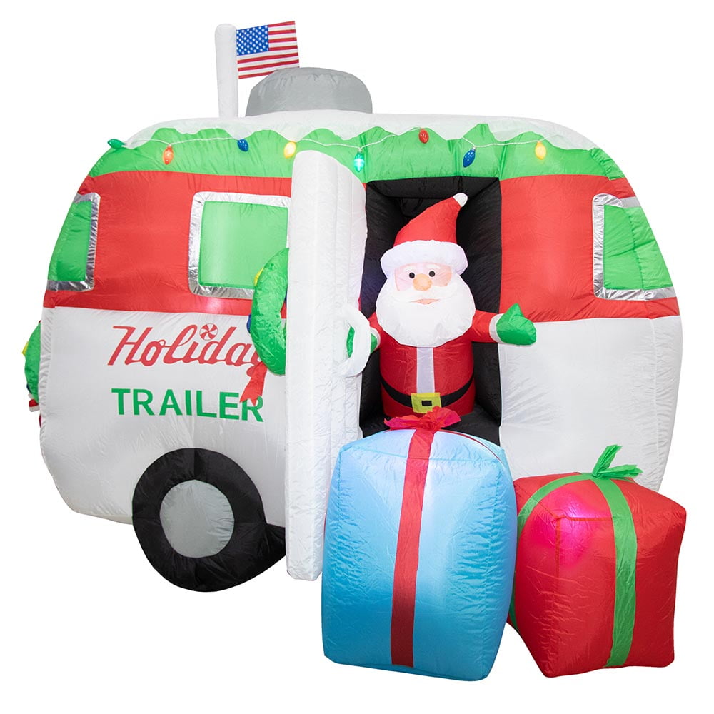 7' Air Blown Inflatable Santa Christmas Camper/RV Trailer Yard