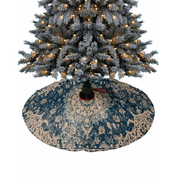 Navy Blue Boho Christmas Tree Skirt 48 Inches Large Christmas Skirt Tree, Modern Geometric Abstract Ehtnic Tree Skirt Christmas Decorations for Fireplace Party Holidays Indoor Outdoor